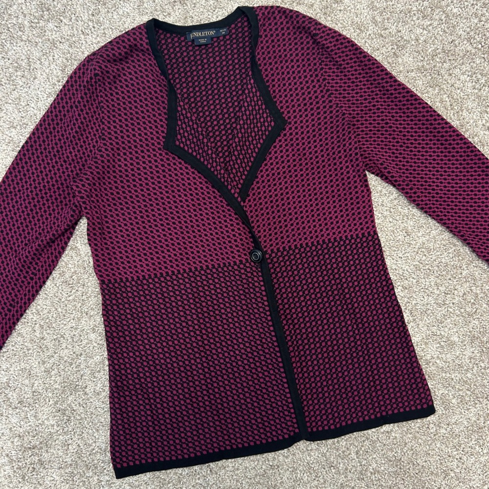 Pendleton Cardigan Sweater Women Size Medium-Petite Cotton One Button Magenta